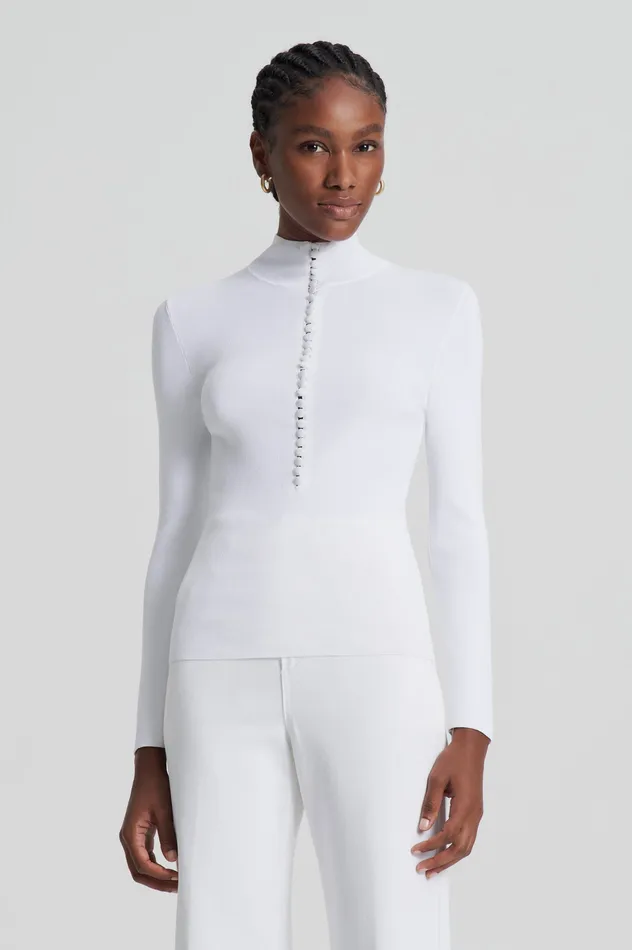 Women Scanlan Theodore CREPE KNIT BUTTON POLO SWEATER WHITE Tops