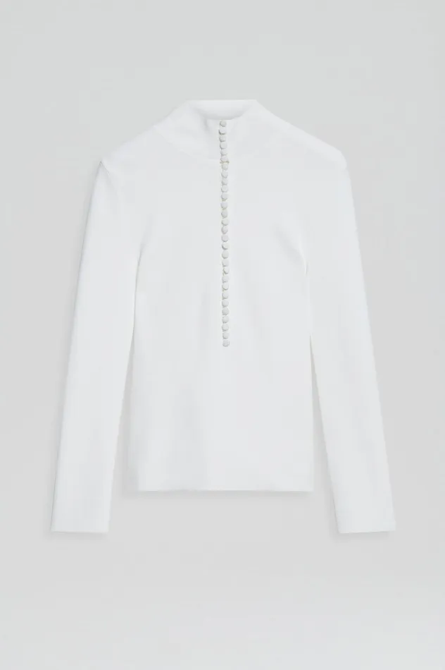 Women Scanlan Theodore CREPE KNIT BUTTON POLO SWEATER WHITE Tops