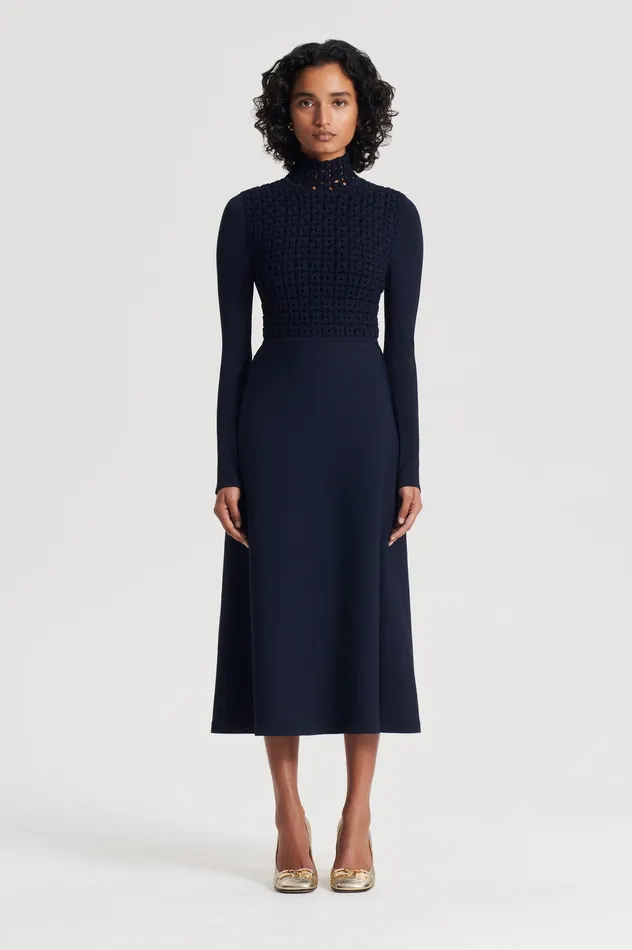 Women Scanlan Theodore CREPE KNIT DAISY DRESS NAVY Dresses Women Scanlan Theodore CREPE KNIT DAISY DRESS NAVY Dresses