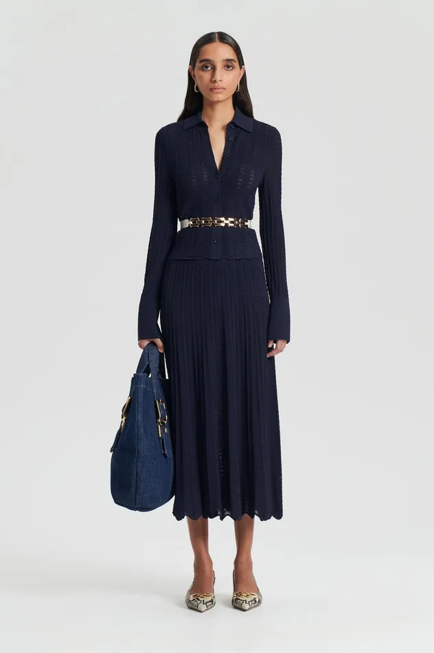Women Scanlan Theodore PLEAT LACE LS SHIRT NAVY Shirts