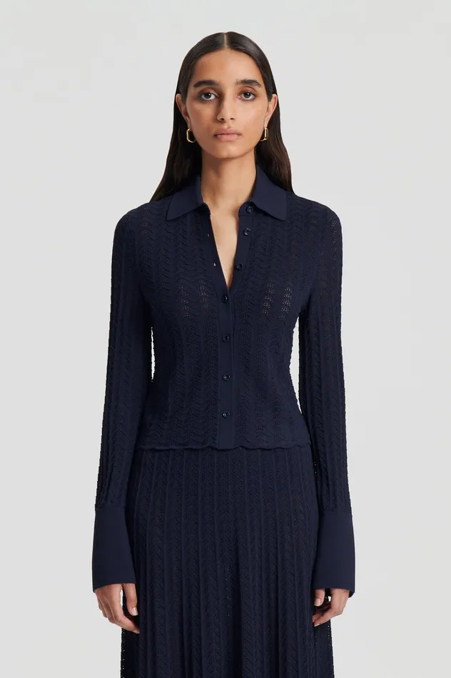 Women Scanlan Theodore PLEAT LACE LS SHIRT NAVY Shirts