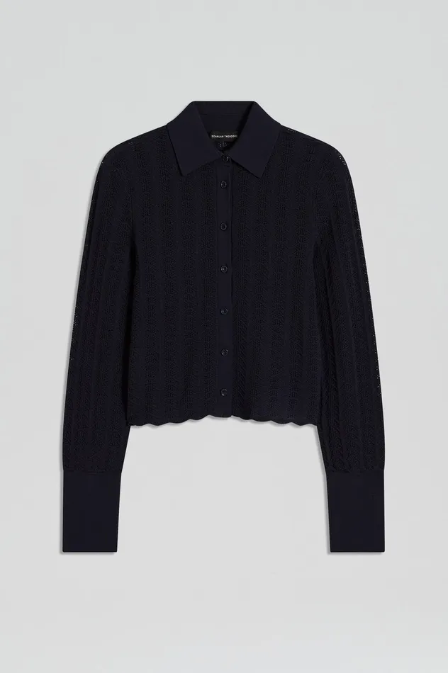 Women Scanlan Theodore PLEAT LACE LS SHIRT NAVY Shirts