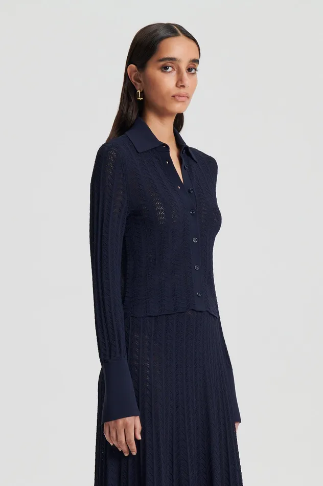 Women Scanlan Theodore PLEAT LACE LS SHIRT NAVY Shirts