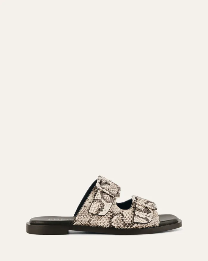 Women Sebastian flat slide natural snake print leather FLAT SANDALS jomercer