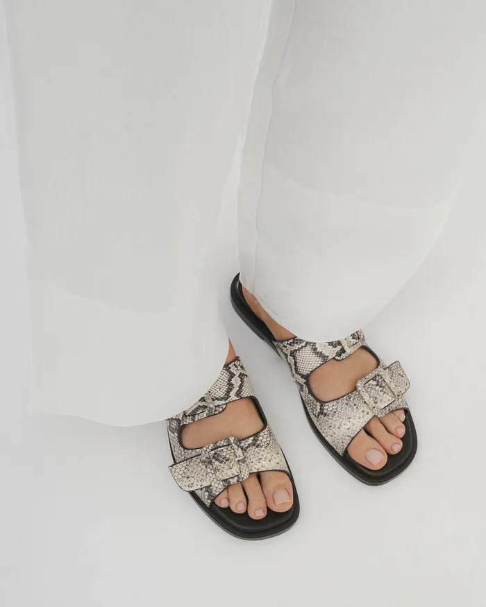 Women Sebastian flat slide natural snake print leather FLAT SANDALS jomercer Women Sebastian flat slide natural snake print leather FLAT SANDALS jomercer