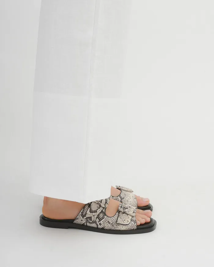 Women Sebastian flat slide natural snake print leather FLAT SANDALS jomercer Women Sebastian flat slide natural snake print leather FLAT SANDALS jomercer