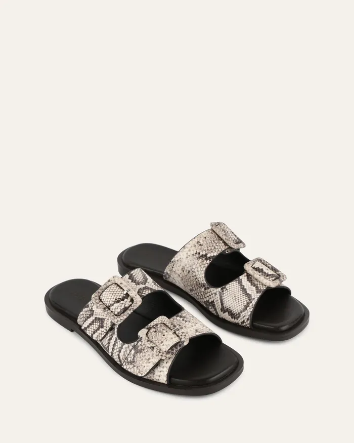 Women Sebastian flat slide natural snake print leather FLAT SANDALS jomercer Women Sebastian flat slide natural snake print leather FLAT SANDALS jomercer