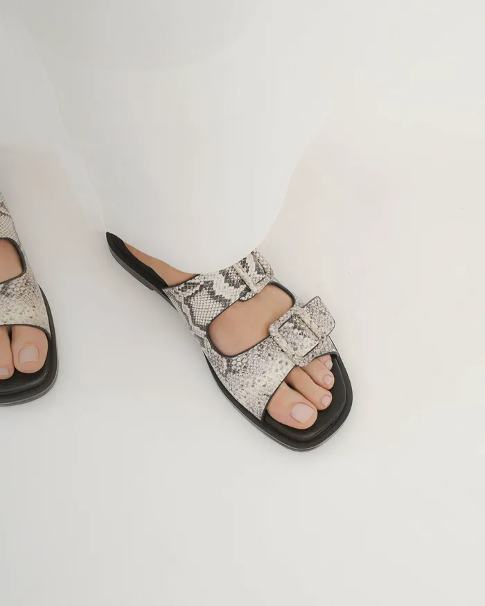 Women Sebastian flat slide natural snake print leather FLAT SANDALS jomercer Women Sebastian flat slide natural snake print leather FLAT SANDALS jomercer