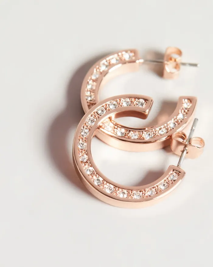 Women SENATTA 8211 Crystal Hoop Earrings Rose Gold Colour Ted Baker Jewellery