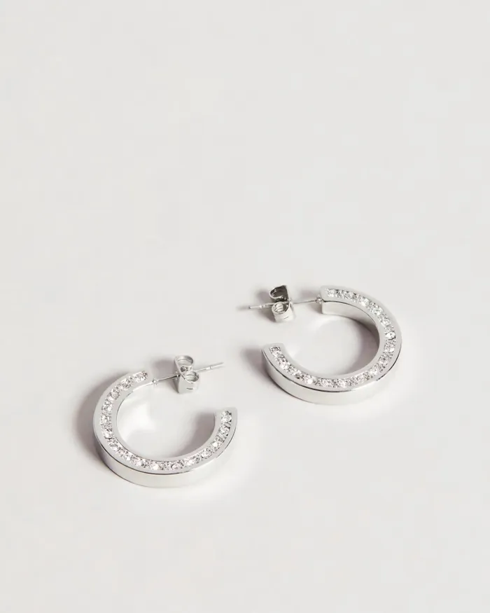 Women SENATTA 8211 Crystal Hoop Earrings Silver Colour Ted Baker Jewellery