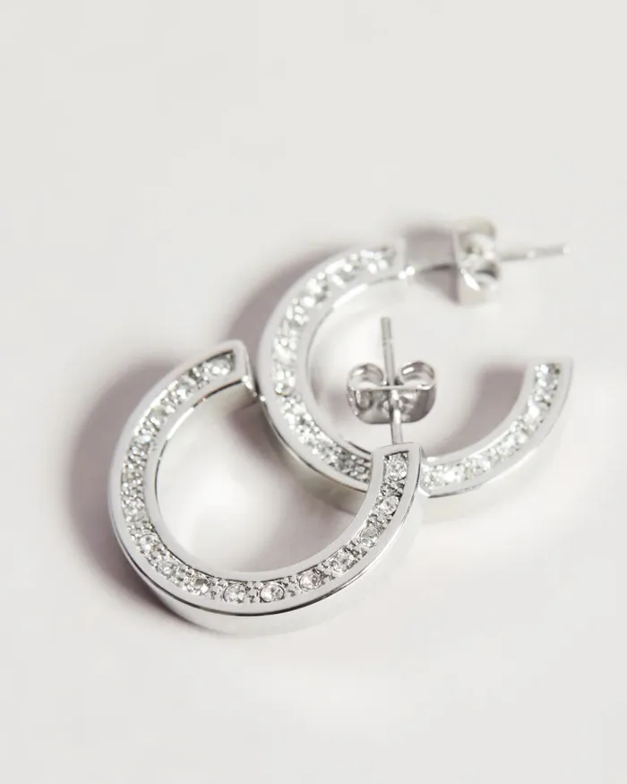Women SENATTA 8211 Crystal Hoop Earrings Silver Colour Ted Baker Jewellery