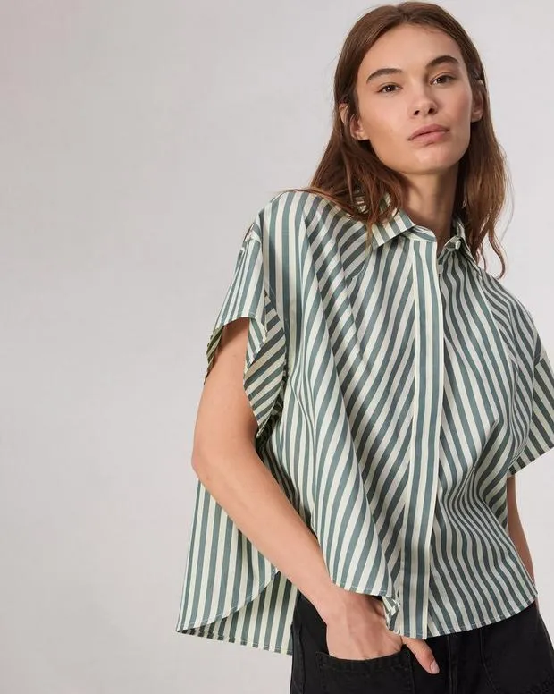 Women Shirts and Tops Rag and Bone Martha Cotton Shirt Green Stripe