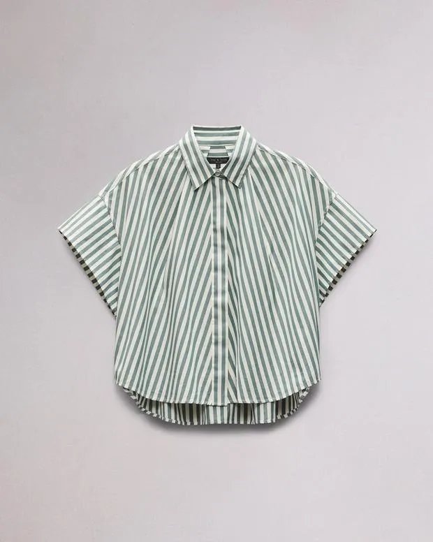 Women Shirts and Tops Rag and Bone Martha Cotton Shirt Green Stripe