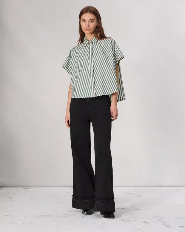 Women Shirts and Tops Rag and Bone Martha Cotton Shirt Green Stripe