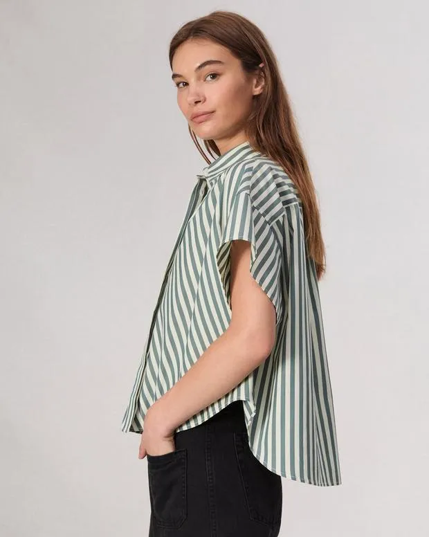 Women Shirts and Tops Rag and Bone Martha Cotton Shirt Green Stripe