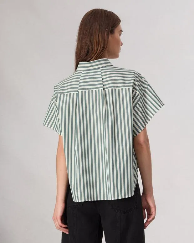 Women Shirts and Tops Rag and Bone Martha Cotton Shirt Green Stripe
