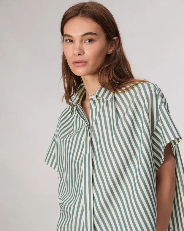 Women Shirts and Tops Rag and Bone Martha Cotton Shirt Green Stripe