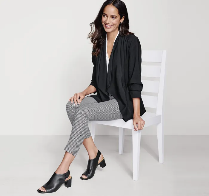 Women Shirts Sweaters and Blazers Johnston and Murphy Draped OpenFront Blazer Black