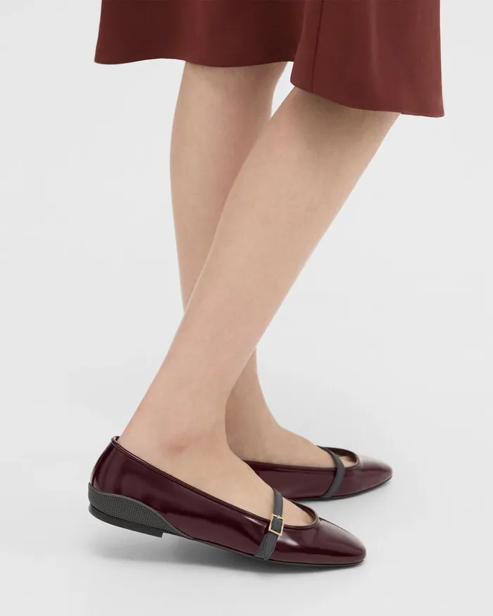 Women Shoes Theory Leather Ballerina Flat Bordeaux