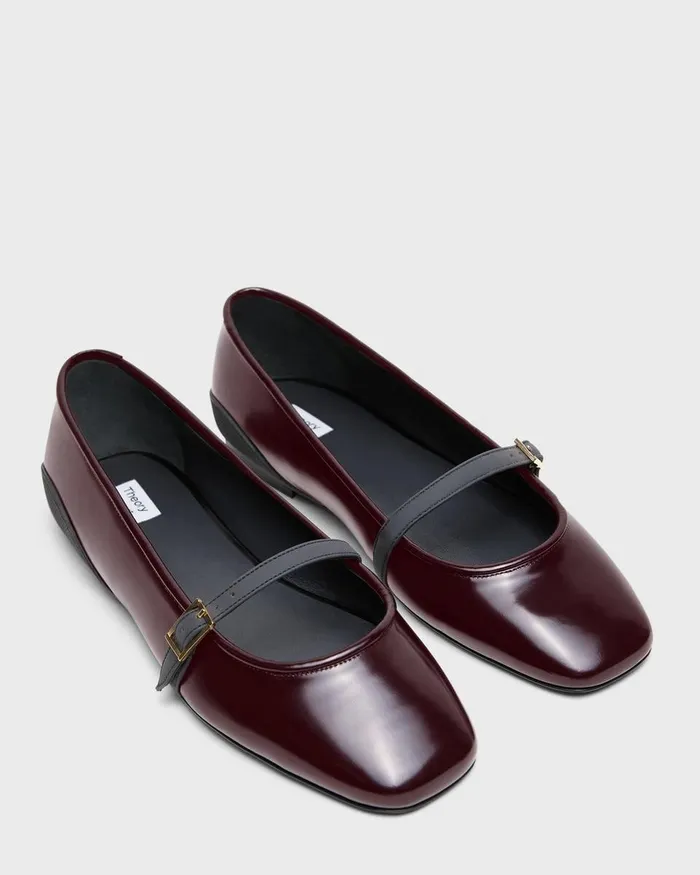 Women Shoes Theory Leather Ballerina Flat Bordeaux