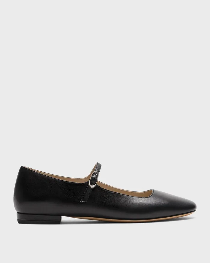 Women Shoes Theory Mary Jane Ballerina Flat In Leather Black