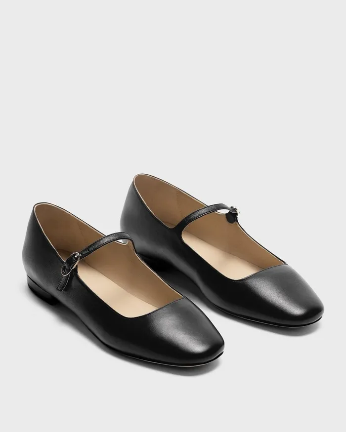 Women Shoes Theory Mary Jane Ballerina Flat In Leather Black