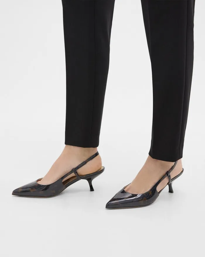 Women Shoes Theory Micro Slingback Pump In Tortoiseshell Printed Leather Blackbrown