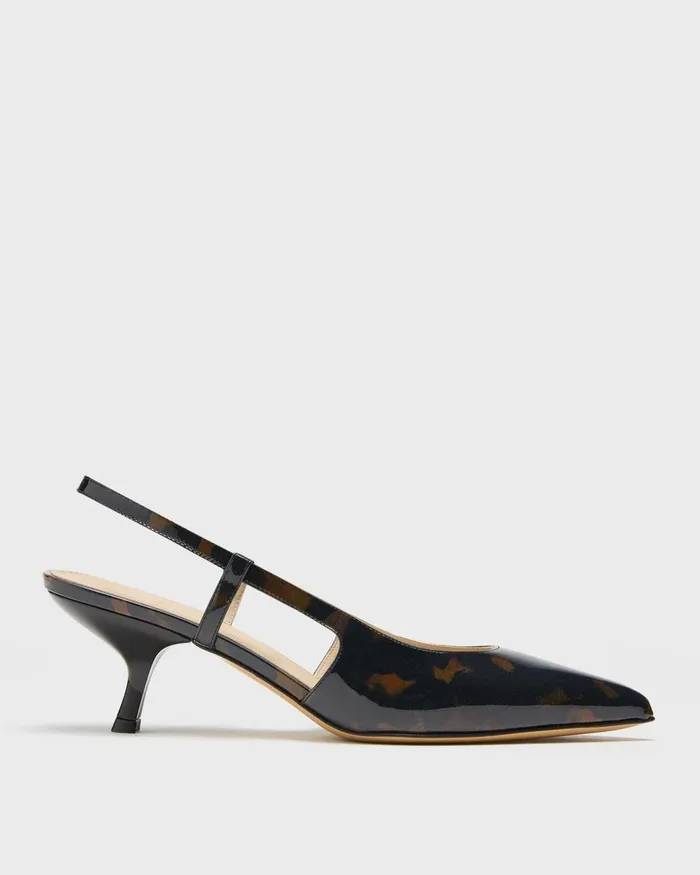 Women Shoes Theory Micro Slingback Pump In Tortoiseshell Printed Leather Blackbrown