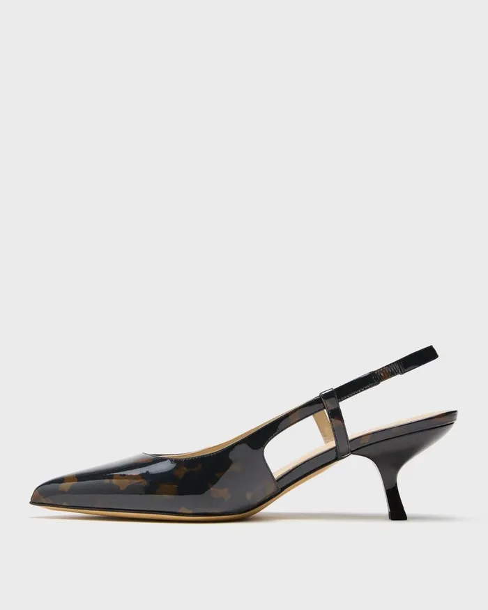 Women Shoes Theory Micro Slingback Pump In Tortoiseshell Printed Leather Blackbrown