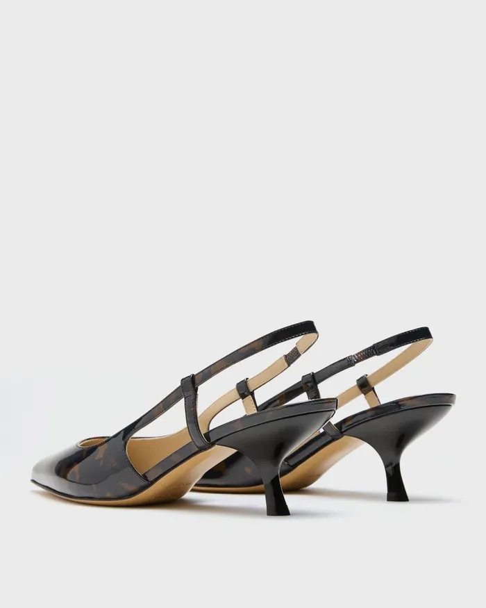 Women Shoes Theory Micro Slingback Pump In Tortoiseshell Printed Leather Blackbrown
