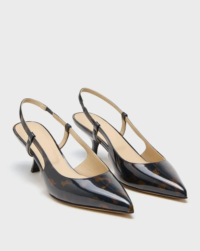 Women Shoes Theory Micro Slingback Pump In Tortoiseshell Printed Leather Blackbrown
