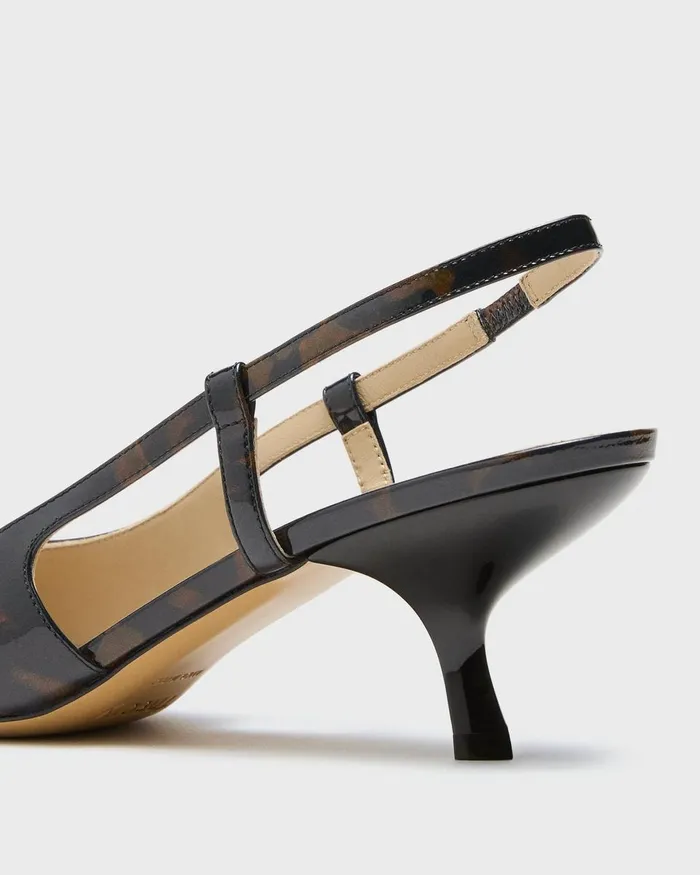 Women Shoes Theory Micro Slingback Pump In Tortoiseshell Printed Leather Blackbrown