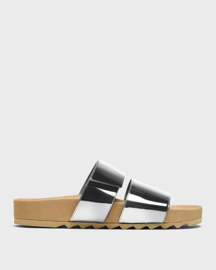Women Shoes Theory Slide Sandals In Metallic Leather Silver