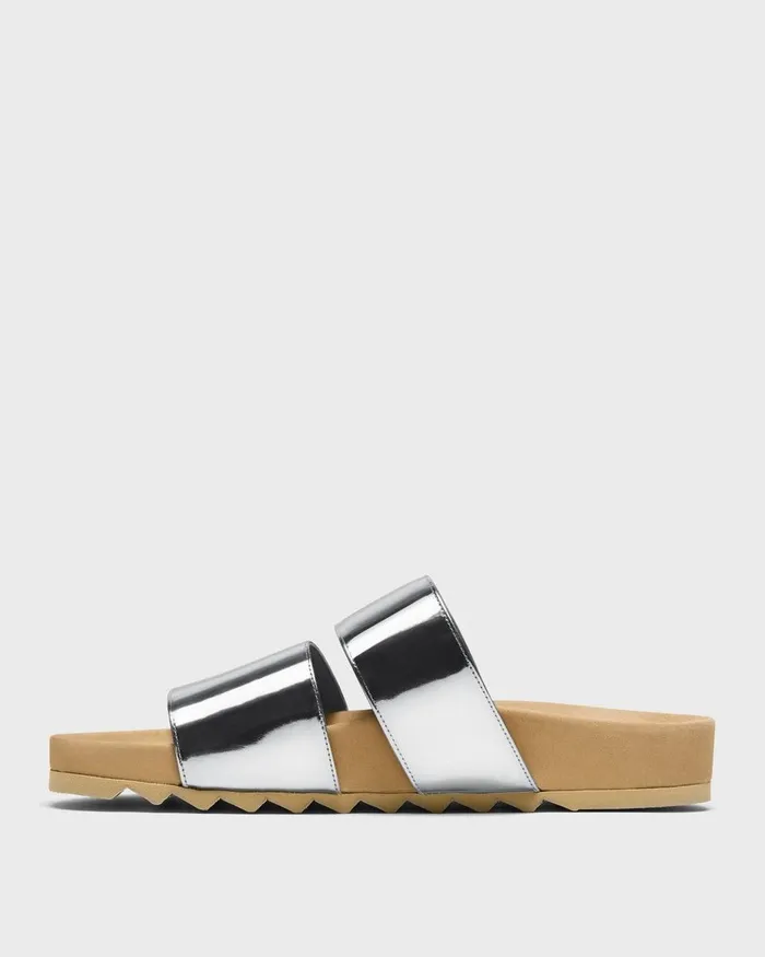Women Shoes Theory Slide Sandals In Metallic Leather Silver