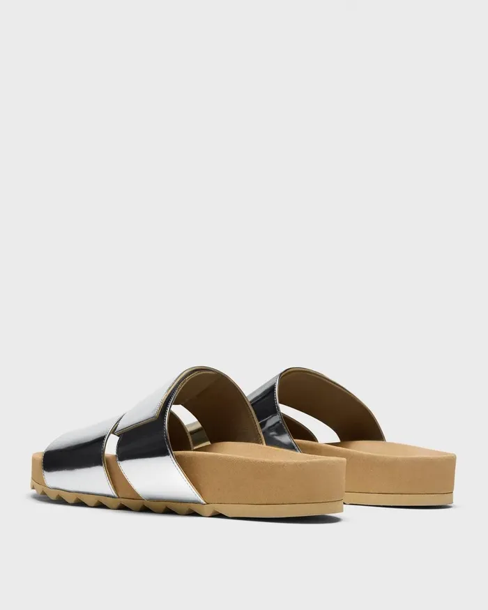 Women Shoes Theory Slide Sandals In Metallic Leather Silver