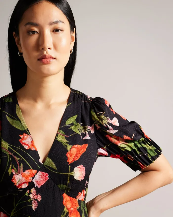 Women SIENNO 8211 Floral Mini Tea Dress With Puff Sleeves Black Ted Baker Dresses Women SIENNO 8211 Floral Mini Tea Dress With Puff Sleeves Black Ted Baker Dresses