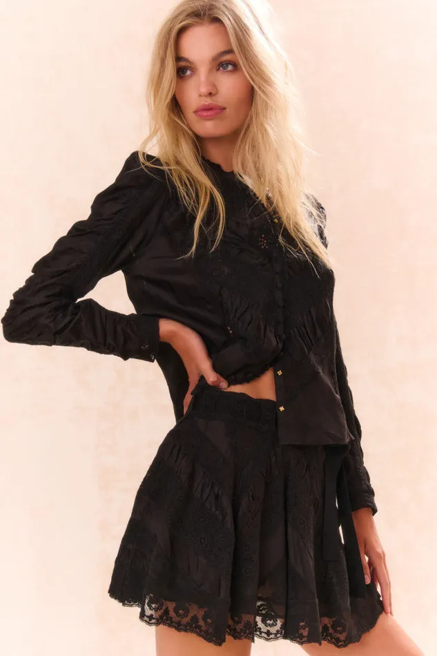 Women Skirts LoveShackFancy Shayda Lace Mini Skirt Black