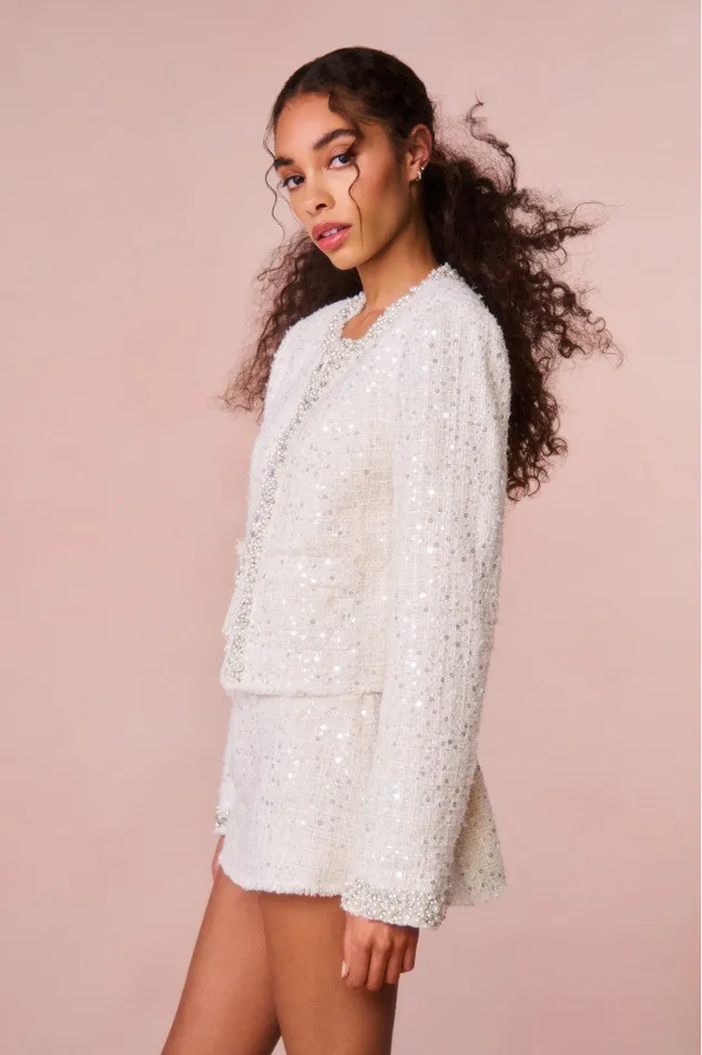 Women Skirts LoveShackFancy Wendina Sequined Tweed Mini Skirt Cream