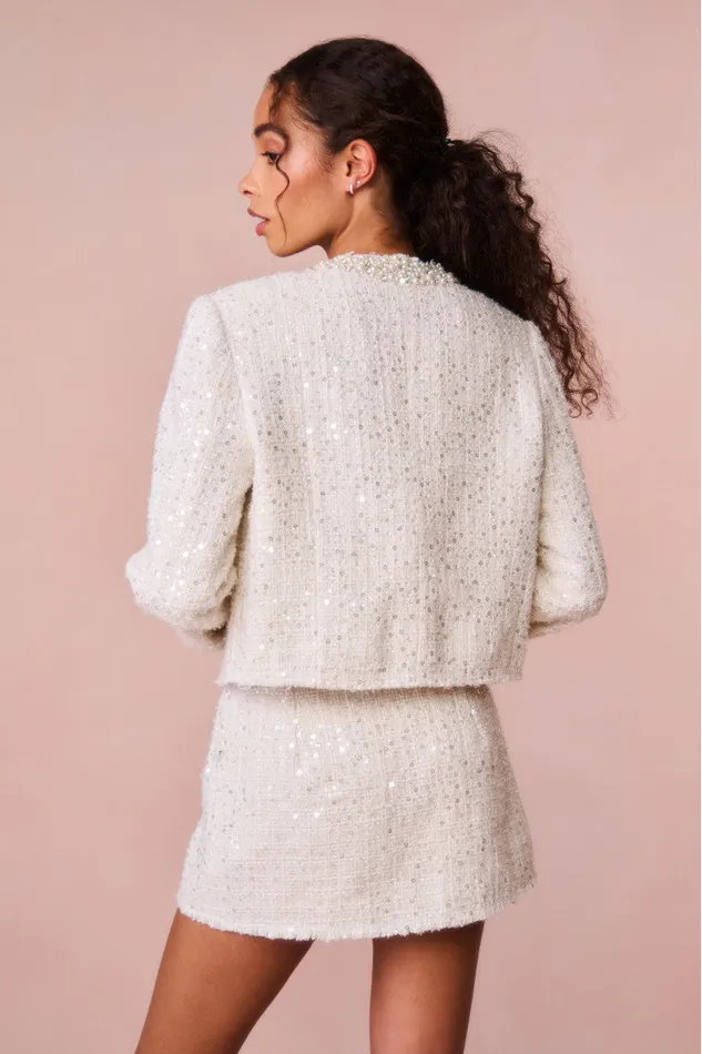 Women Skirts LoveShackFancy Wendina Sequined Tweed Mini Skirt Cream