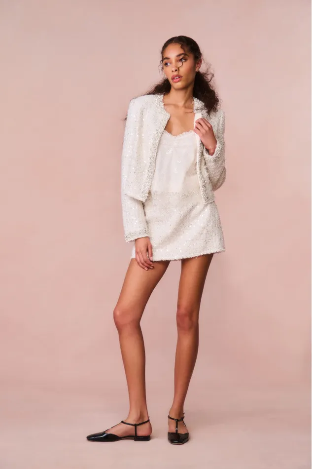 Women Skirts LoveShackFancy Wendina Sequined Tweed Mini Skirt Cream