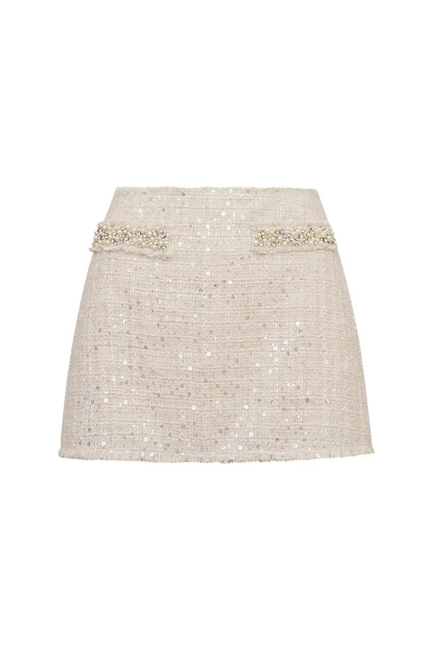 Women Skirts LoveShackFancy Wendina Sequined Tweed Mini Skirt Cream