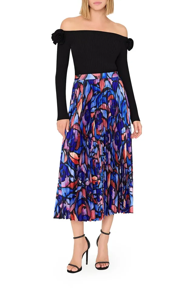Women Skirts Milly Otha Dream Rose Pleated Skirt Dream Rose Blue