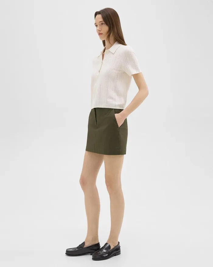Women Skirts Theory Mini Trouser Skirt In Organic Cotton Dark Olive