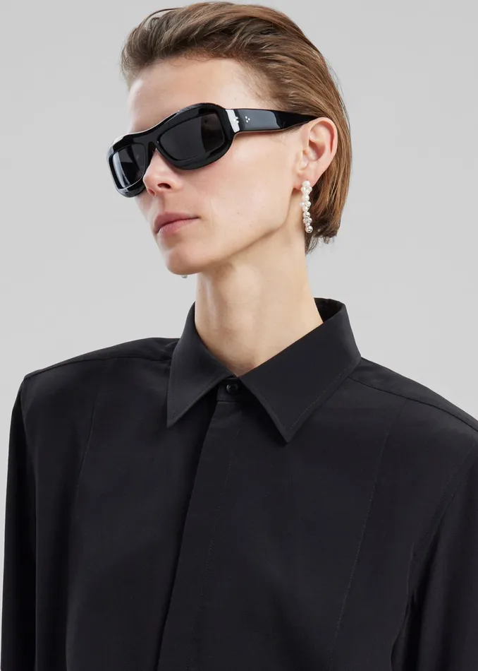 Women Sophie Silky Padded Shirt 8211 Black The Frankie Shop Tops