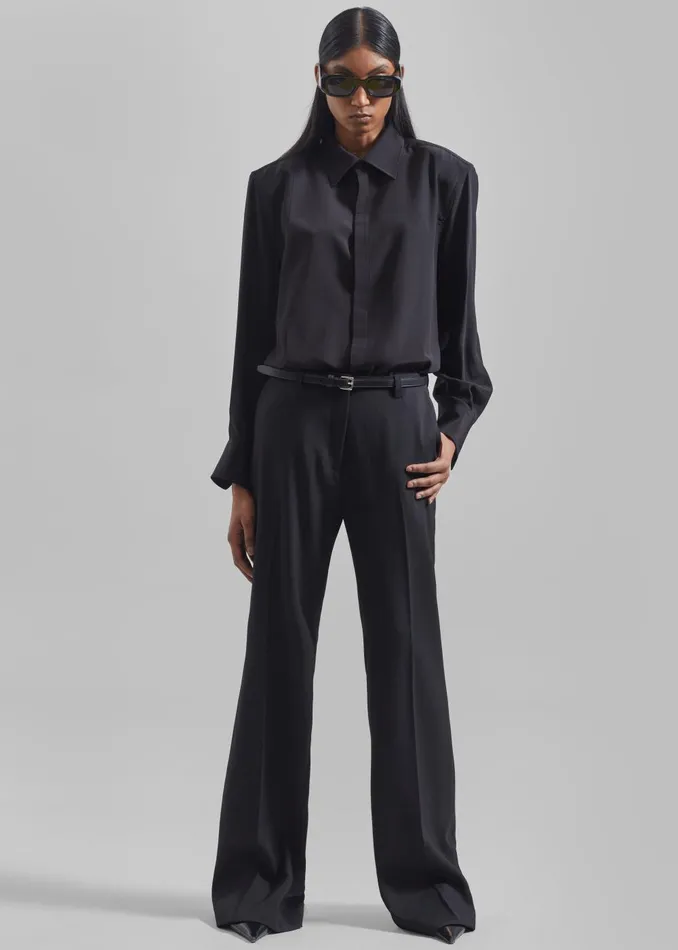 Women Sophie Silky Padded Shirt 8211 Black The Frankie Shop Tops