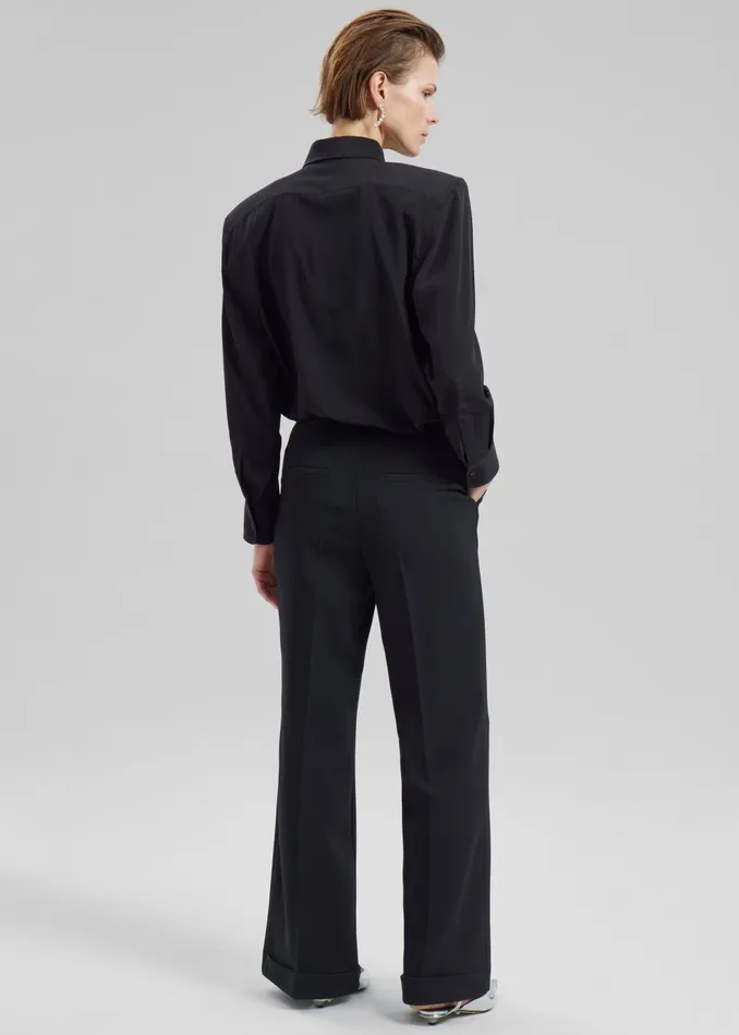 Women Sophie Silky Padded Shirt 8211 Black The Frankie Shop Tops