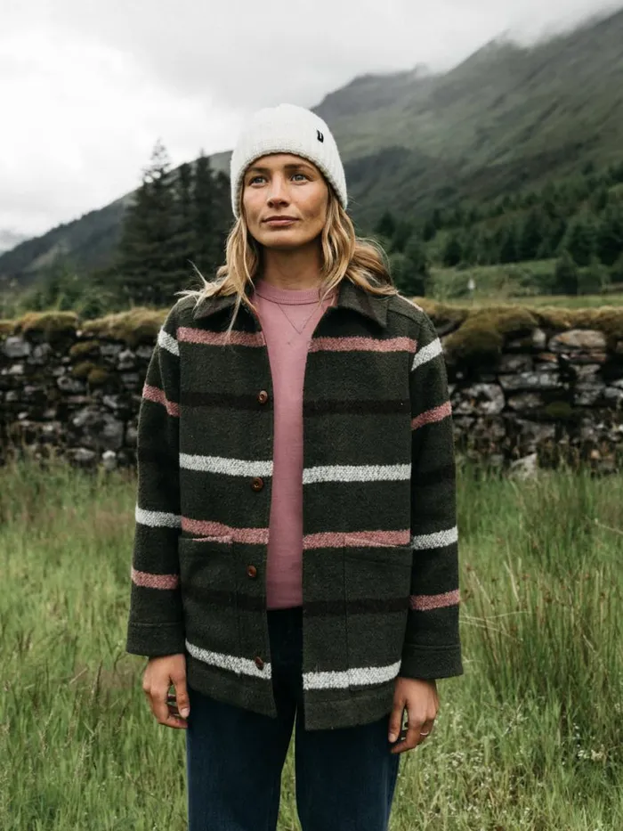 Women Stowe Blanket Jacket Olive Stripe Multi Finisterre Jackets Coats and Gilets