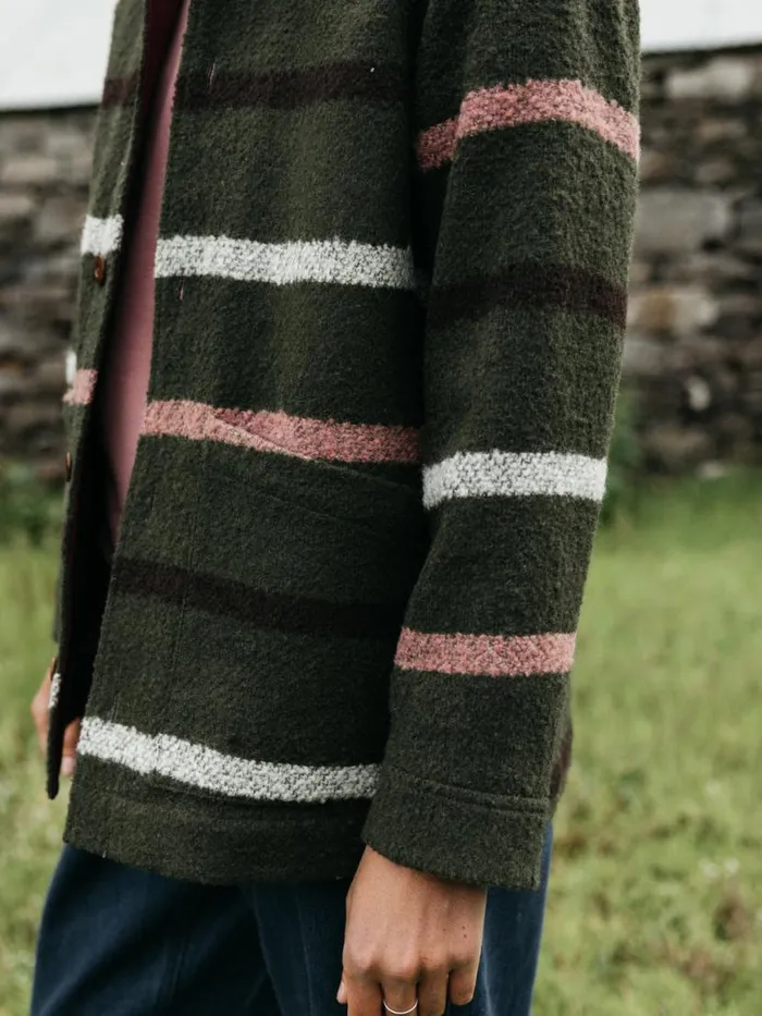 Women Stowe Blanket Jacket Olive Stripe Multi Finisterre Jackets Coats and Gilets