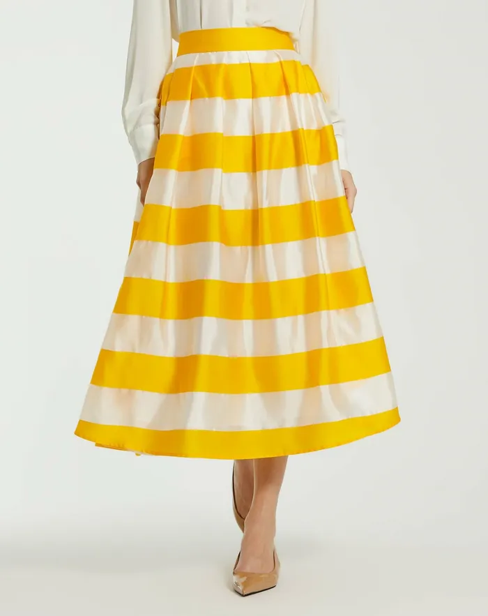Women Striped Organza High Waisted Midi Skirt 8211 FINAL SALE Sunshine Skirts Mac Duggal