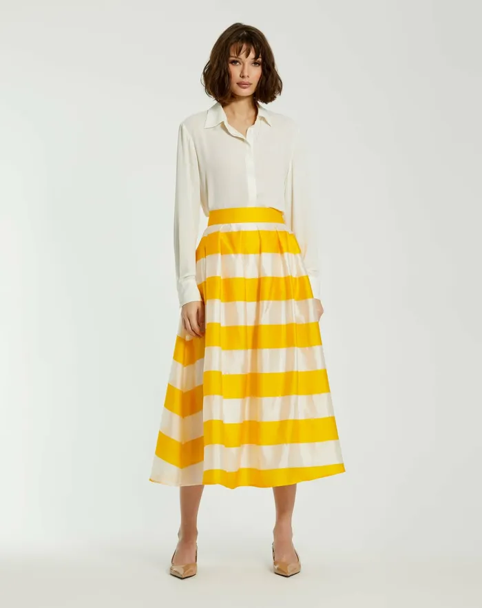 Women Striped Organza High Waisted Midi Skirt 8211 FINAL SALE Sunshine Skirts Mac Duggal